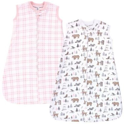 Hudson Baby Infant Girls Premium Quilted Sleeveless Sleeping Bag and Wearable Blanket, Winter Forest 2-Pack, 0-6 Months