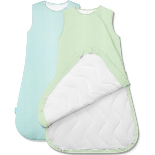 Quilted Supersoft Sleep Sack, 2.5 TOG Premium Bamboo Viscose Warm Baby Sleeping Bag, Thick Babies Wearable Blanket - Slate & Sage - 3-6 Months
