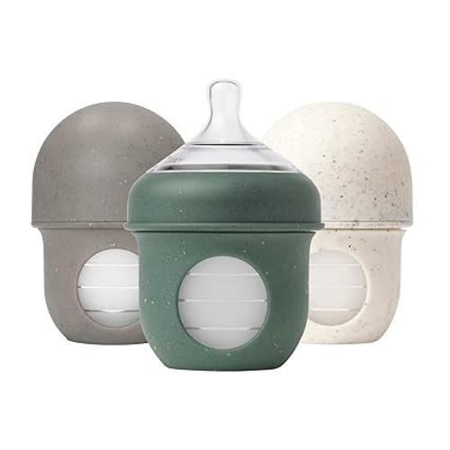 Boon Nursh Bottles - Silicone Baby Bottles Help Ease Colic Symptoms - Formula and Breast Milk Only Touch Food-Grade Silicone - Slow Flow - Speckle Green - 4 Ounce