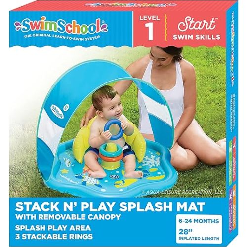 SwimSchool Infant Baby Pool Floats, Free Swimming, Super Buoyant – Ages 6-24 Months – Multiple Colors/Styles – Adjustable Canopies and Seats, Splash & Play Baby Floaties