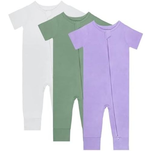 Baby Pajamas Summer Short Sleeve 2 Way Zipper Footless Rompers 0-24 Months