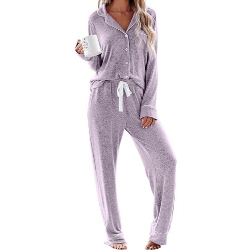 Aamikast Women's Pajama Sets Long Sleeve Button Down Sleepwear Nightwear Soft Pjs Lounge Sets