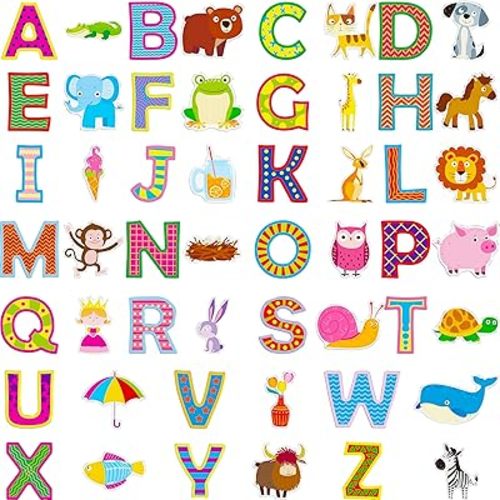 52PCS Alphabet & Animal Jelly Stickers, Thick Window Door Cling Decals Removable Reusable Gel Decals for Kids Toddlers Home Classroom Nursery Animal Theme Party Supplies Decorations (Not Edible)