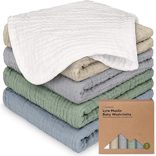 5-Pack Muslin Baby Washcloths for Newborn – 12x12 Soft Absorbent Organic Cotton Muslin Wash Cloths for Babies Girl, Boy, Infant, Toddlers, Kids Face Towel, Bath Essentials, Baby Burp Rags (Slate)