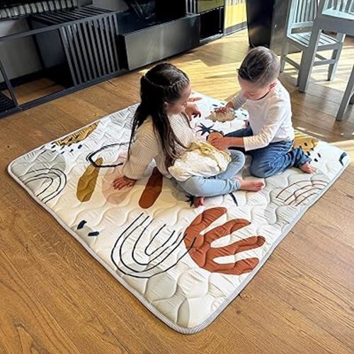 Miotetto Baby Mat for Floor, 50" x 50" Playpen Mat, Thick Soft Foam Padding Baby Play Mat, Portable Quilted playmat -Washable Baby Floor Play mat, Non-Slip Play Mat for Babies & Toddlers