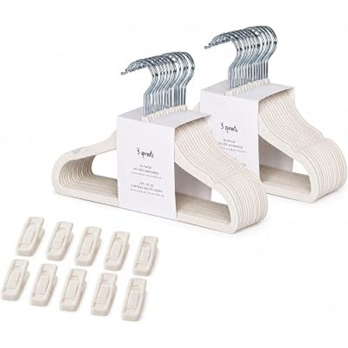 3 Sprouts Velvet Baby Hangers, Non Slip Slim, Cream, 30 Pack with 10 Clips
