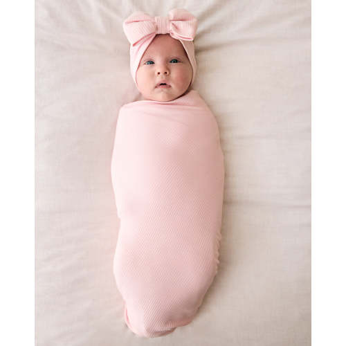 Prima Pink Ribbed Swaddle & Luxe Bow Headband Set – Little Sleepies