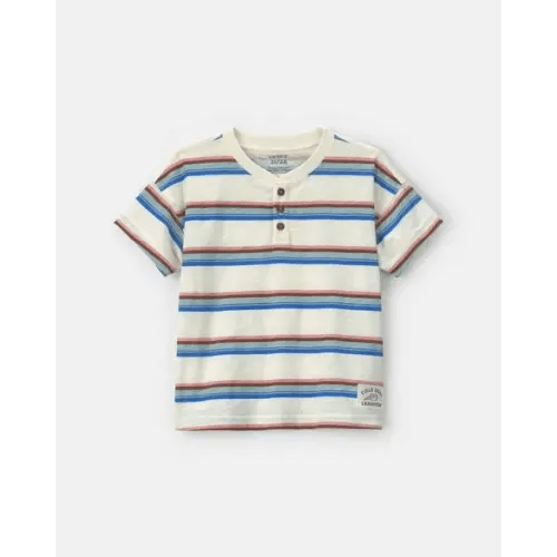 Toddler Boy Striped Henley T-Shirt - Cream/Blue | Carter's