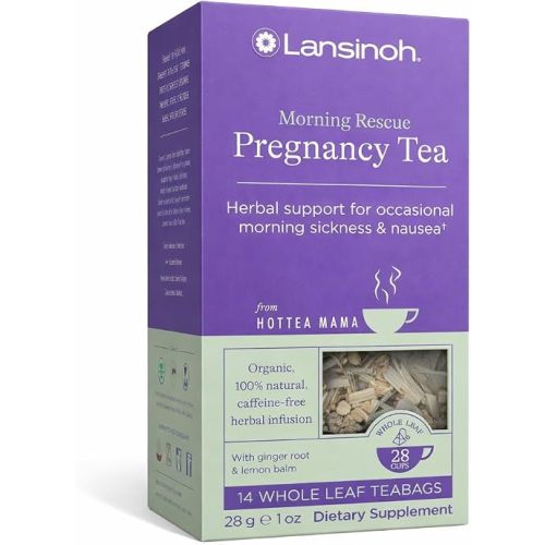 Lansinoh + HotTea Mama Pregnancy Nausea Relief Tea, Lemon & Ginger, 14 Ct
