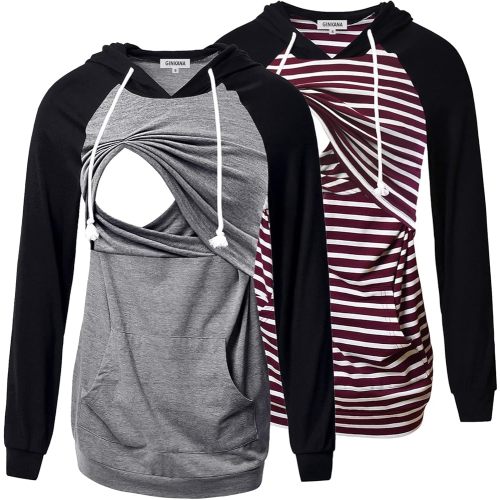 GINKANA Women's Nursing Hoodie Sweatshirt Long Sleeves Breastfeeding Maternity Tops Casual Clothes