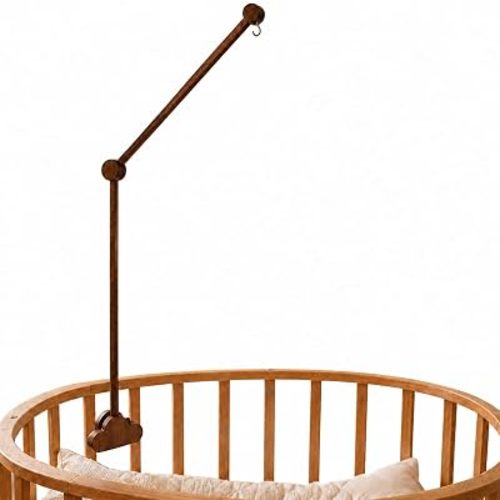 Crib Mobile Arm, 35.4 Inch Wooden Baby Mobile Holder with Cloud Clamp, 2 Wooden Clamps Included, Only Wood Touches Your Crib, Nursery Mobile Hanger, Handmade, Walnut