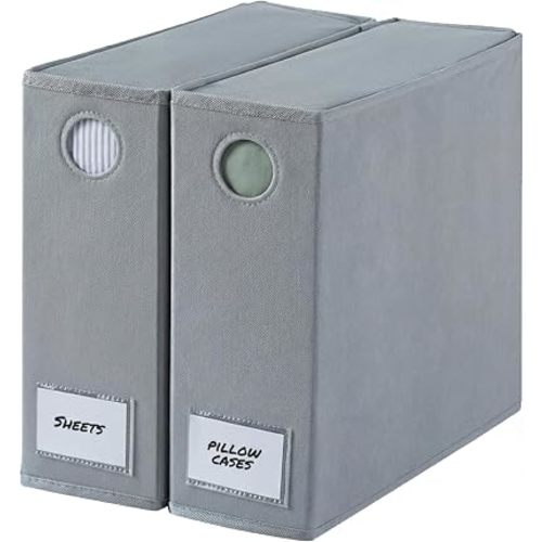 2 Pack Sheet Organizers - Foldable Storage Sheets Set Organizer for Linen Closet - King & Queen Size - Folder Keeper with Window XL - Blanket, Duvet & Pillowcases Dustproof Bedding Container - Grey