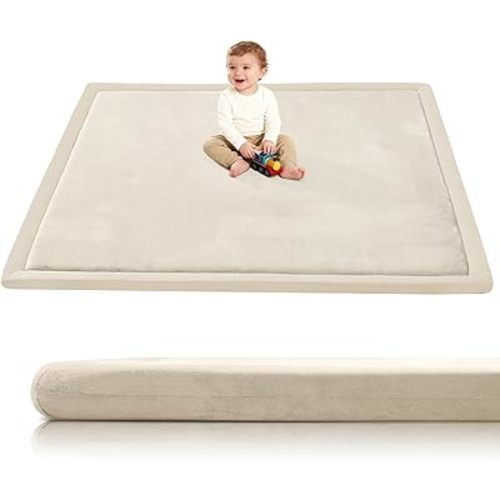 Thick Foam Baby Play Mat for Floor,50x50x1.3" Playpen Mat,Soft Padded Tummy Time Cushion Mats,Non-Slip Nursery Rug for Toddler Kids Playroom(Beige)