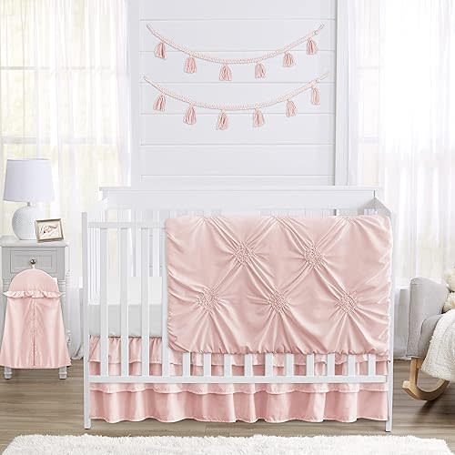 Sweet Jojo Designs 4-Piece Baby Crib Bedding Set (Pink Shabby Chic) for Girls, Infants/Nursery incl. Blanket, Fitted Sheet, Skirt, Diaper Stacker (Elegant, Diamond, Blush, Princess Harper Collection)