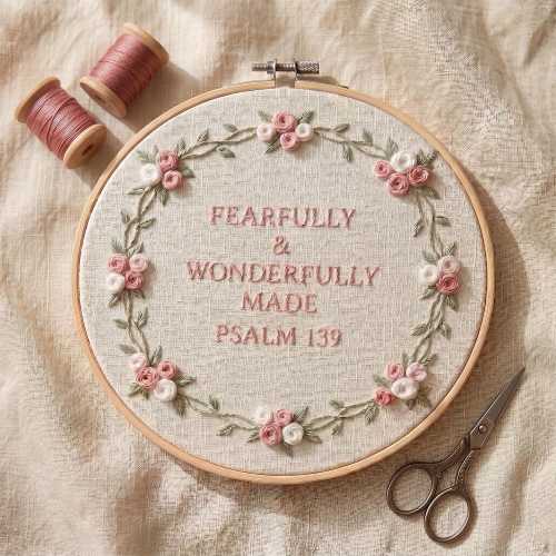 Psalm 139 Nursery Embroidery Wood Hoop, Floral Hand Embroidered Hoop, Girls Room Decor, Vintage Style Hoop Art