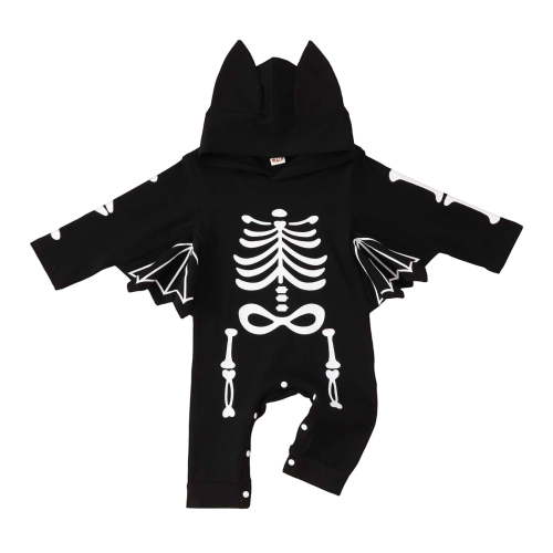 Weebloom Baby Boys Halloween Romper Jumpsuit With Print And Bat Design Hooded Soft Outfit For Infants Toddlers 3-6 Months Black