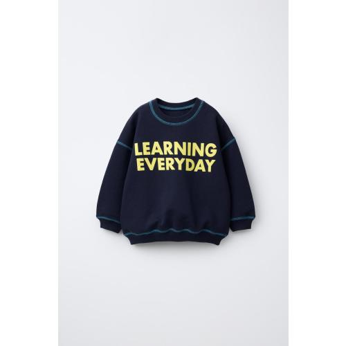 CONTRAST STITCHING TEXT SWEATSHIRT - Navy blue | ZARA United States