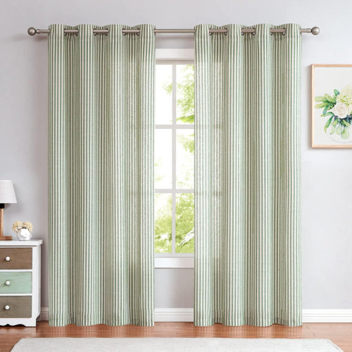 Latitude Run® Grommet Linen Semi-Sheer Striped Curtains | Wayfair