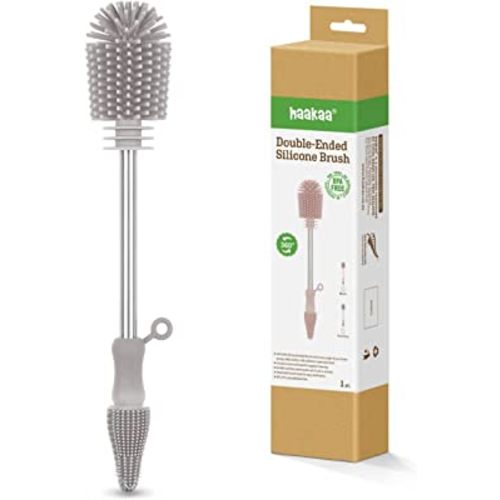 Haakaa Silicone Cleaning Brush, Baby Bottle Brush, Bottle Brush Cleaner, Reusable Cleaning Brush for Haakaa Pump, Milk Storage Bags, All-Round Cleaning, Sturdy Bristles. Gray