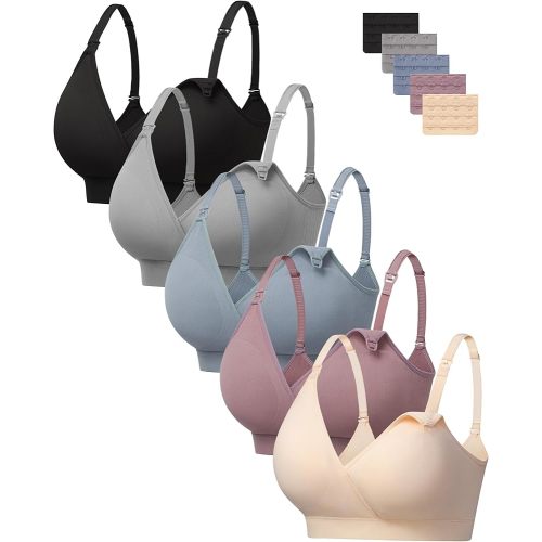 HBselect 5 Pack Nursing Bras for Breastfeeding, Seamless V Neck Maternity Bra Wireless Women Pregnancy Sleep Bralette