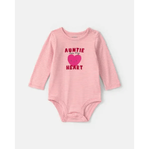 Baby Girl 'Auntie Has My Heart' Striped Long-Sleeve Graphic Bodysuit - Pink | Carter's