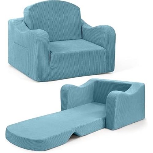 aodisman 2-in-1 Kids Chair and Couch,Thick Cozy Corduroy Kids Sofa,Blue