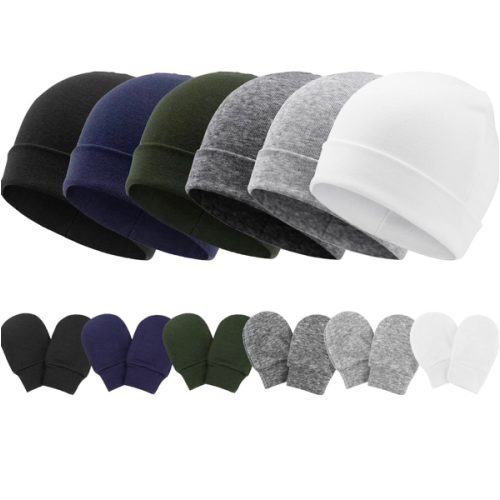 Newborn Baby Hats and Mittens Set Infant Beanie Cap Toddler Gloves Newborn Hospital Hats for Baby Boys Girls Kid 0-6 Months