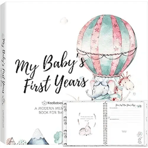 First 5 Years Baby Memory Book Girl, Boy - 90 Pages Hardcover First Year Milestone Keepsake Book, Newborn Scrapbook for New Parents, Minimalist Photo Album Journal, New Mom Gifts (AdventureLand)