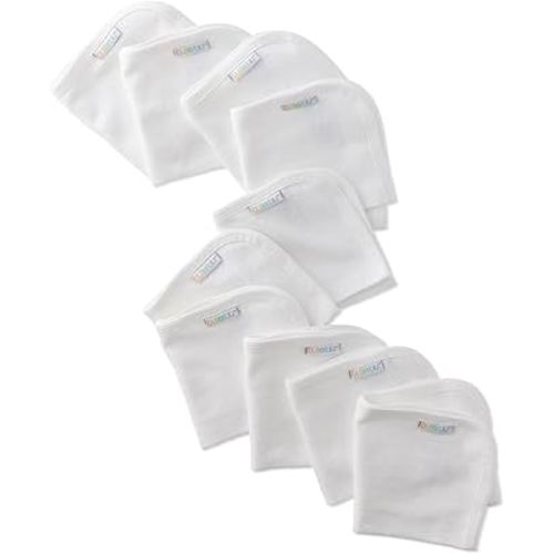River 10-Pack Baby Terry Washcloths 100% Organic Cotton Absorbent for Baby and Toddler Boys & Girls, White, One Size