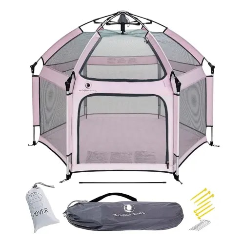 POP 'N GO PLAYPEN - Indoor & Outdoor Baby Playpen for Babies and Toddlers - Baby Beach Tent, Foldable, Portable W/Canopy, Travel Bag, & Mosquito Net - Pop Up Pack and Play Tent (Soft Pink)