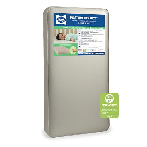 Sealy Baby Posture Perfect Breathable Crib Mattress, GREENGUARD Gold Certified, Made in USA, 2 Stage Hybrid Memory Foam & 150 Premium Coils, Toddler Bed Fit, Safety & Quality Tested, 52x28"