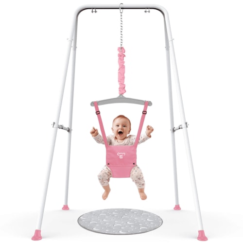 G TALECO GEAR Baby Jumper with Stand, Portable Baby Bouncers and Jumpers with Floor Mat, Jumper for Baby Boys/Girls, Pink