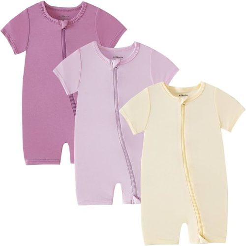 OPAWO Bamboo Baby Pajamas 3 Pack, Double Zipper Bamboo Sleepers for Baby Boy Girl Romper, Toddler Summer Clothes Outfit 0-24M