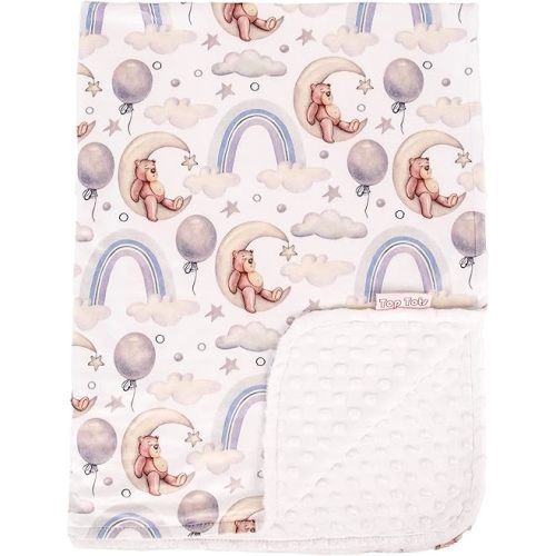 Top Tots Deluxe Minky Baby Blanket - Moon Bears, 40 x 29 Inch White