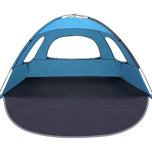 WhiteFang Beach Tent Anti-UV Portable Sun Shade Shelter for 3/4/6/8 Person, Extendable Floor with 3 Ventilating Mesh Windows Plus Carrying Bag, Stakes and Guy Lines