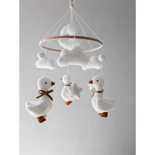 Baby mobile with geese and clouds, neutral baby crib mobile, personalized mobile mobile for girl or boy