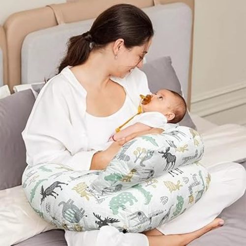 Nursing Pillow, Plus Size Breastfeeding Pillows for Enhanced Safety & Comfort for Mom & Baby, Removable Cotton Cover, Adjustable Waist Strap, Breastfeeding Essentials