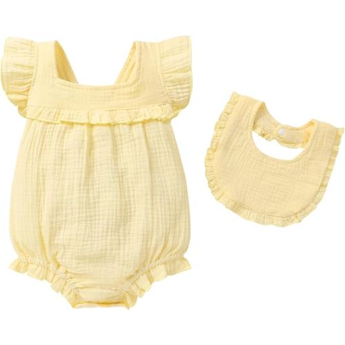 YOUNGER TREE Baby Girl Romper 100% Cotton Ruffle Sleeveless Summer Outfit with Accessory Soft Infant Clothes for Daily Wear