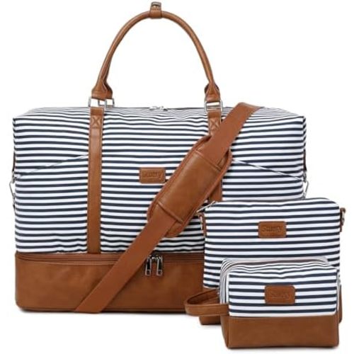 Weekender Bag, Large Travel Duffel Bag for Women, Carry on Overnight Bag with Shoe Compartment and Toiletry Bags