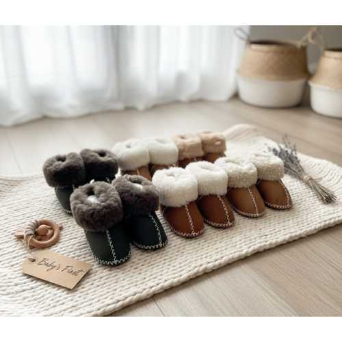 Handmade Wool Baby Booties with Leather Soles, Baby Shower Gift