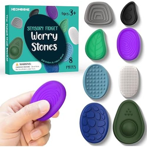 Fidget Toys Adults Sensory Stone: 8 Pack Textured Worry Stones for ADHD Kids Calming Down-Soothing Sensory Toys for Anxiety Relief-Mini Desk Toys for Calm Down-Student Classroom Prizes Fidget Toys