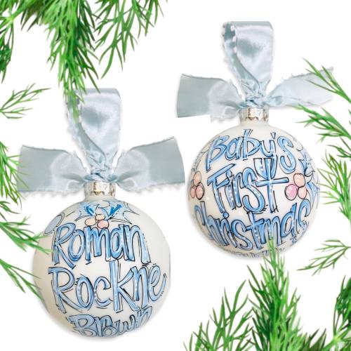 Boy's First Christmas Ornament | Personalized Baby’s First Holiday Keepsake | Newborn Baby Boy Xmas Decoration | Handpainted  Ornament