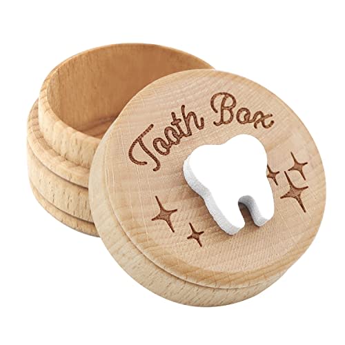 Wooden Tooth Fairy Box Dropped Tooth Keepsake Storage Box for Boys and Girls Cute Lost Tooth Holder Toddler Teeth Case (1 Piece)
