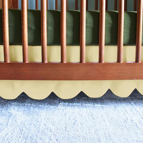 100% Microfiber Scalloped Crib Skirt 28"x 52" with 14" Inch Drop Lenght with 4 Split Corners for Baby Boys Girls Soft Nursery Toddler Bed Skirt - Ivory Solid