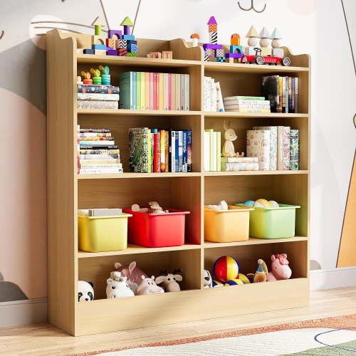 Cozy Castle 5 Tier Kids Bookshelf, Multifunctional Book and Toy Storage Cabinet, Wooden Tollder Bookcase for Bedroom, Playroom, Nursery, Oak