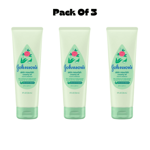 Johnson's Skin Nourish Creamy Oil + Aloe Scent & Vitamin E, 8 fl. oz(PACK OF 3)