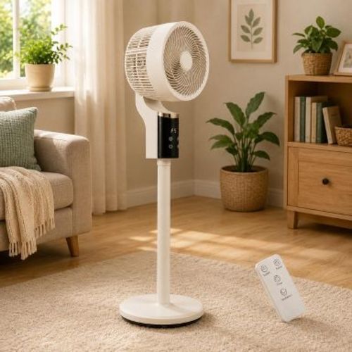 Compact Oscillating Pedestal Fan with Remote Control for Home Office, White
