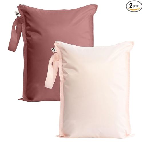 Tiny Twinkle Mess Proof Wet Bags | 2-Pack Reusable Waterproof Wet Bags for Swimsuits | Baby Clothes | Travel & Diaper Bag (Rose, Burgundy)