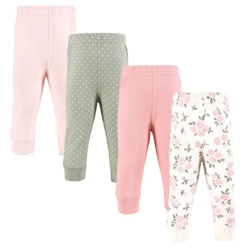 Hudson Baby Girls Cotton Pants and Leggings, Soft Pink Sage Rose, 6-9 Months