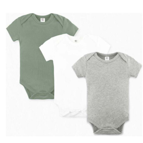 3-Pack Classic Short Sleeve Bodysuit Bundle Thyme + White + Heather Grey - Colored Organics Rompers | Maisonette